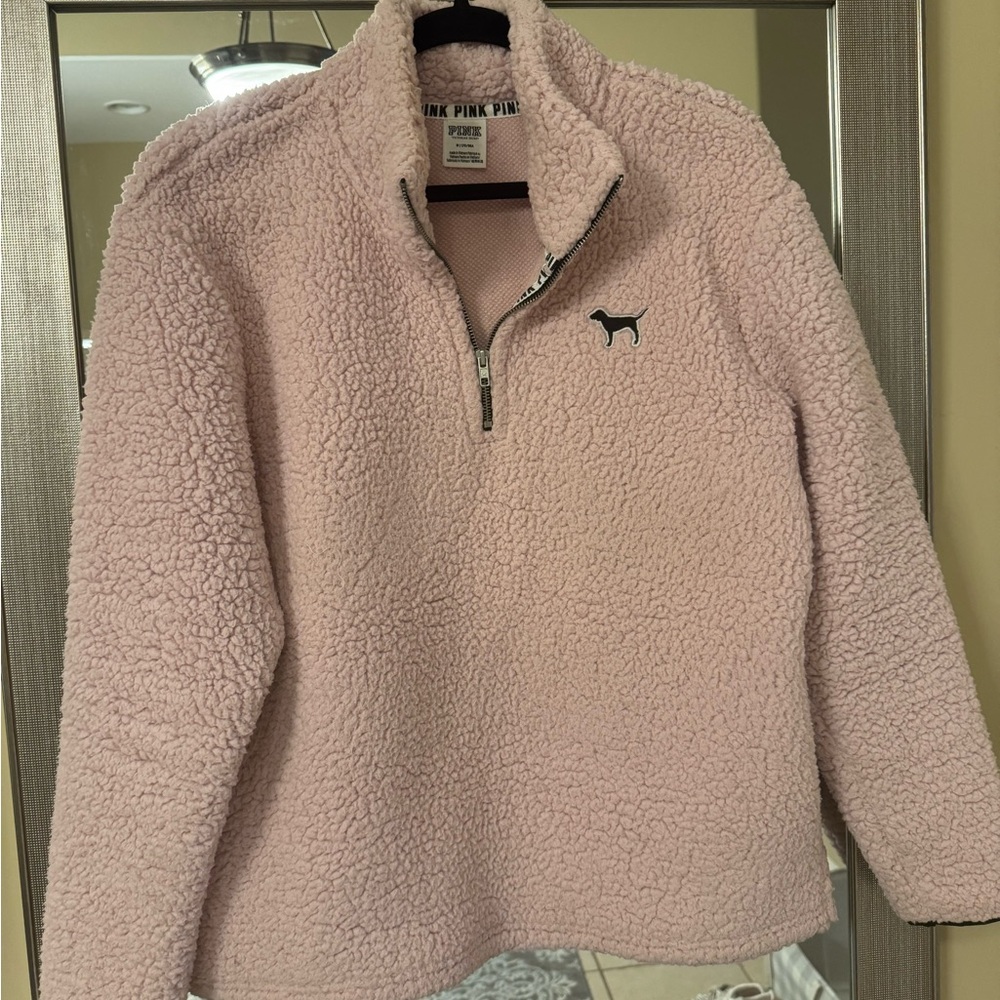 GUC VS PINK Pink Sherpa Quarter-Zip Pullover - M